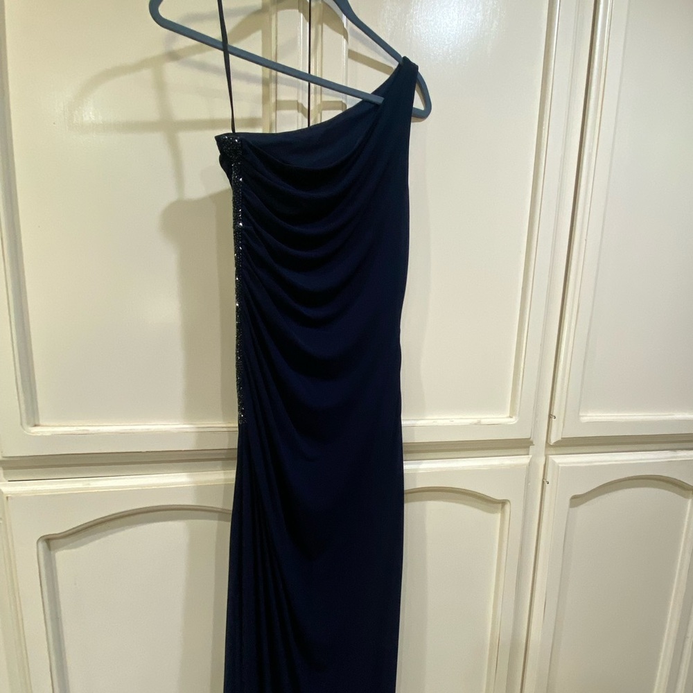 One shoulder evening gown